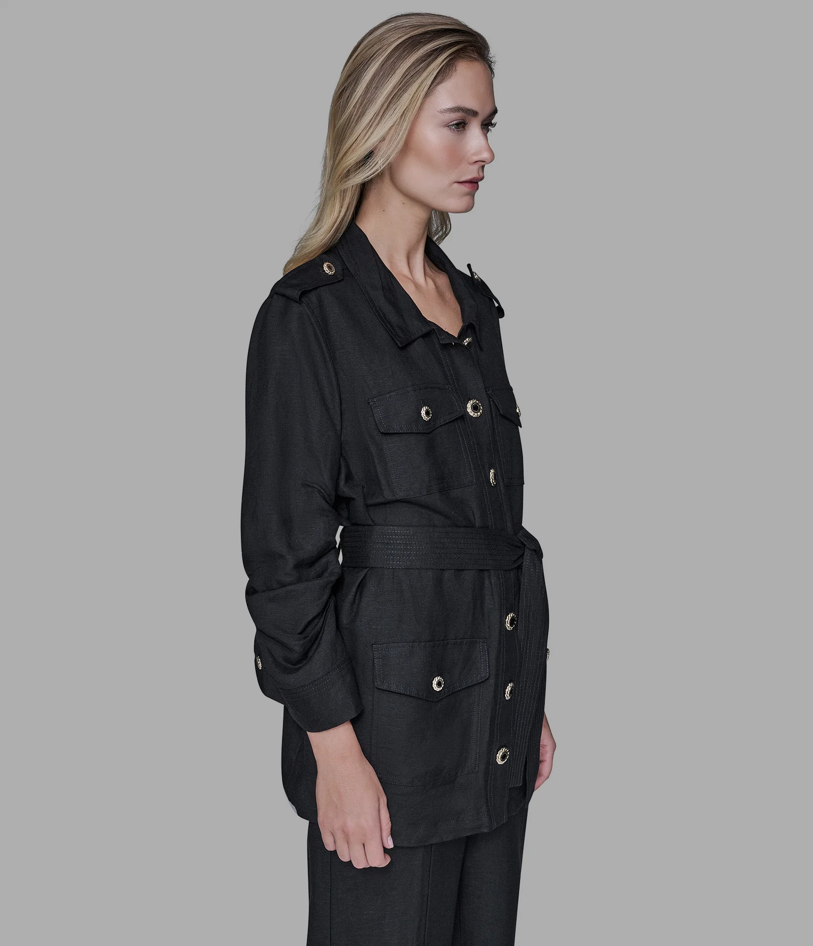 LINEN BLEND BELTED JACKET - Image 3