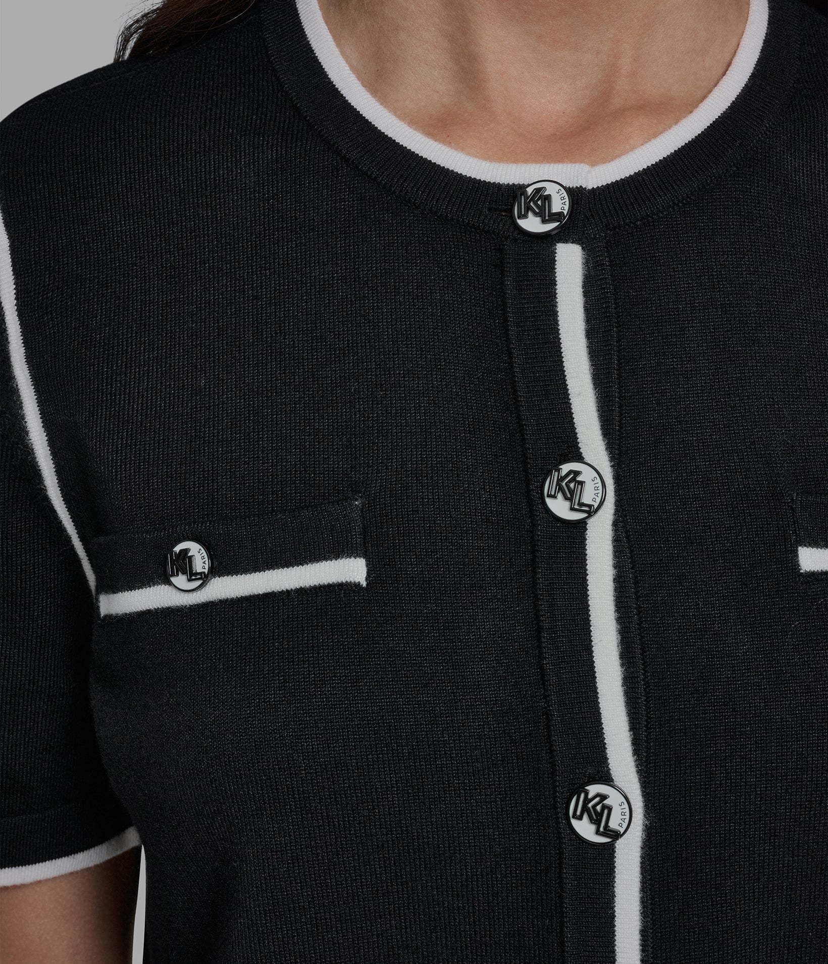 SHORT SLEEVE CARDIGAN WITH CONTRAST TRIM - Image 3