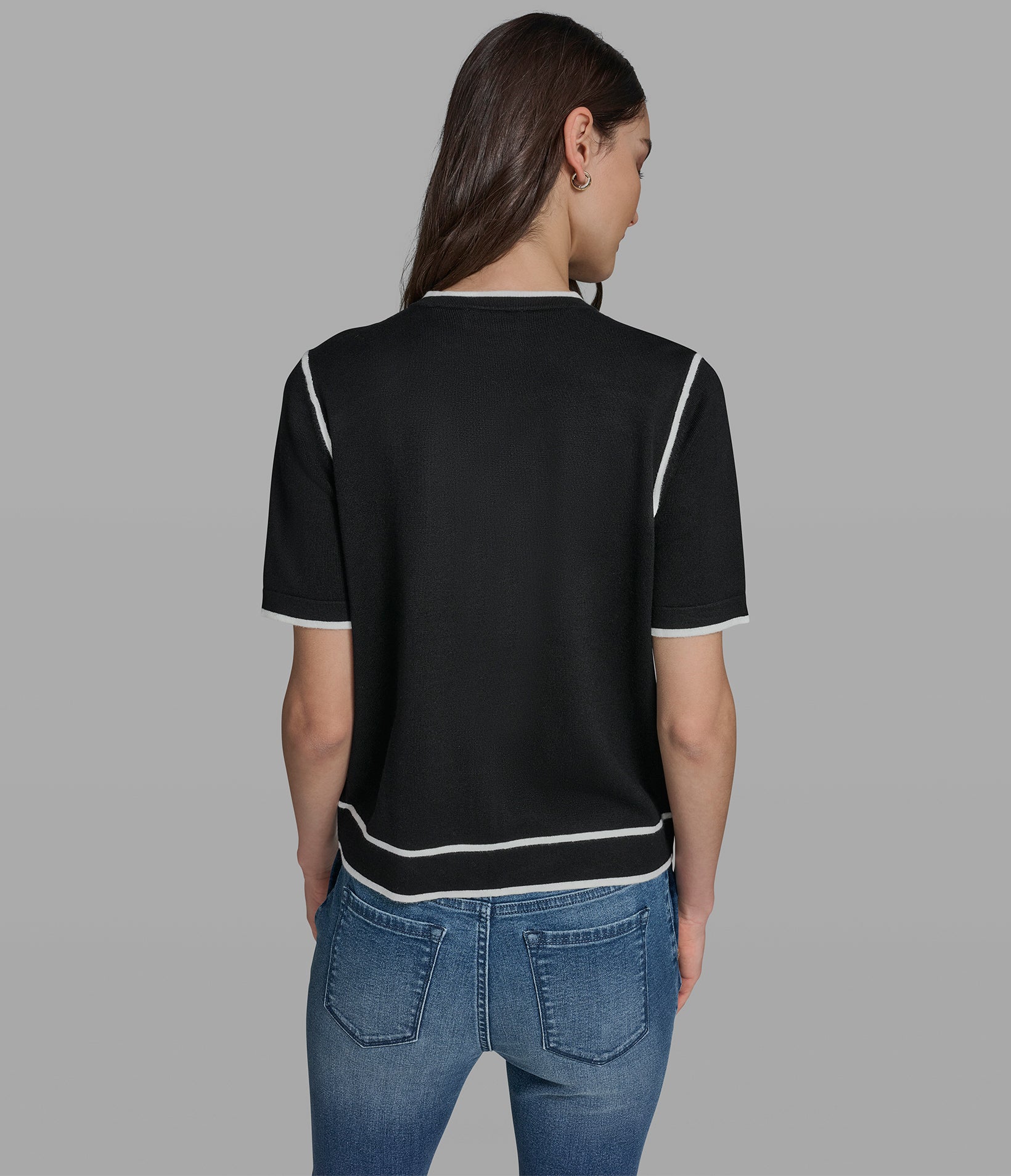 SHORT SLEEVE CARDIGAN WITH CONTRAST TRIM - Image 4