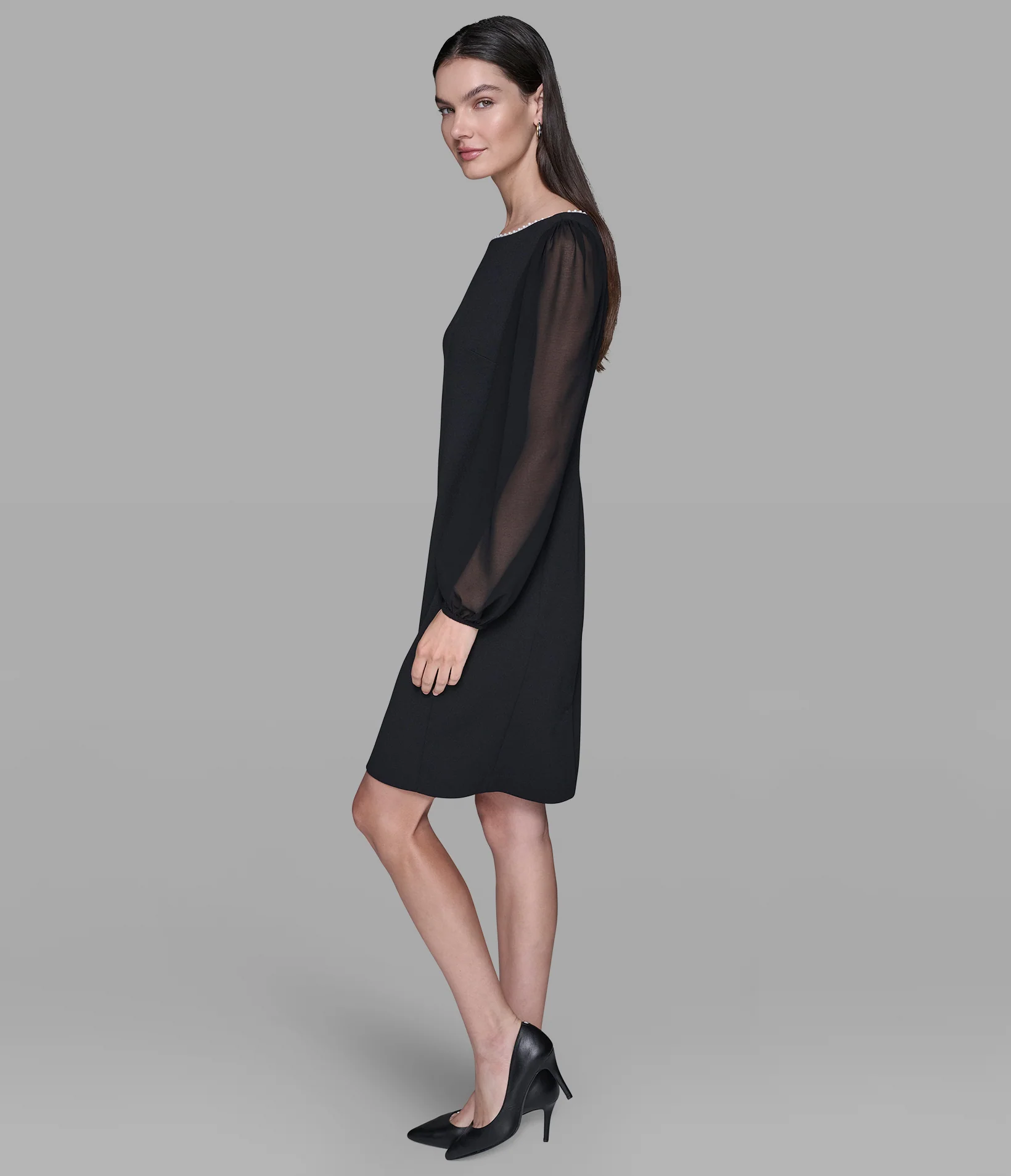 SCUBA CREPE DRESS WITH CHIFFON SLEEVE - Image 3