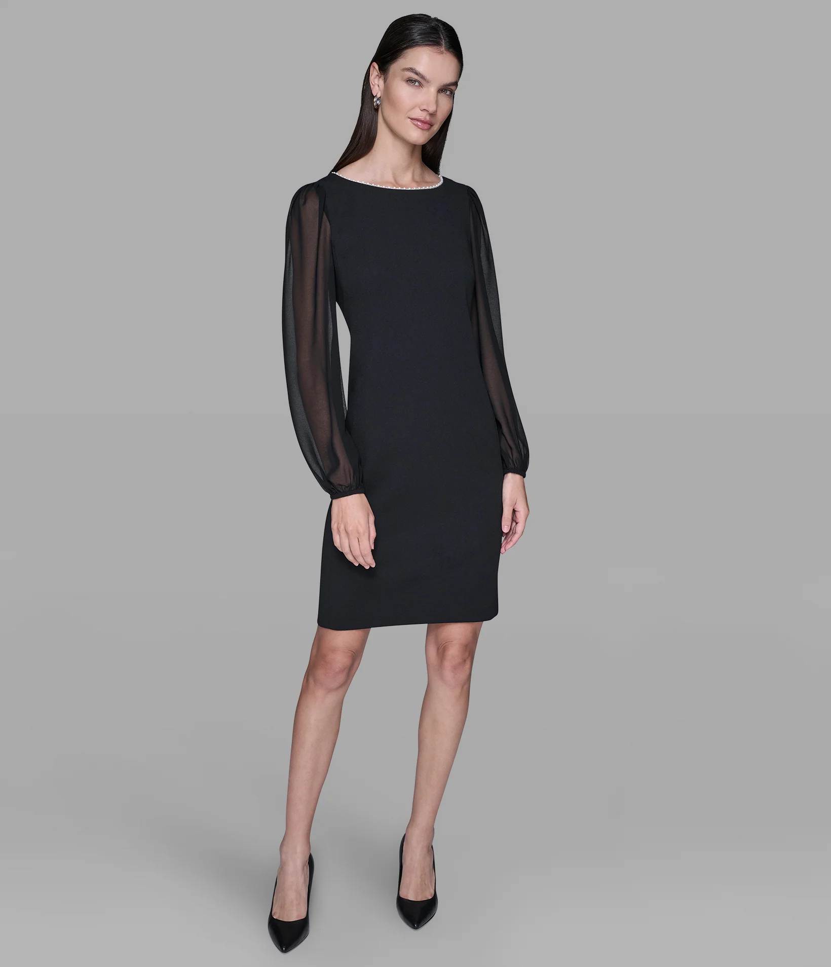 SCUBA CREPE DRESS WITH CHIFFON SLEEVE - Image 4
