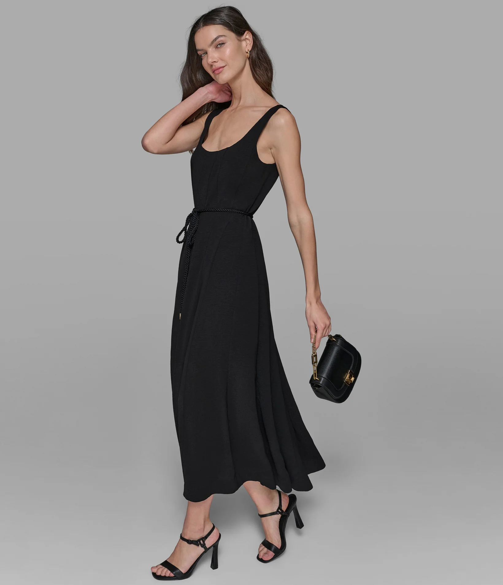 SLEEVELESS BELTED TEA LENGTH DRESS - Image 3