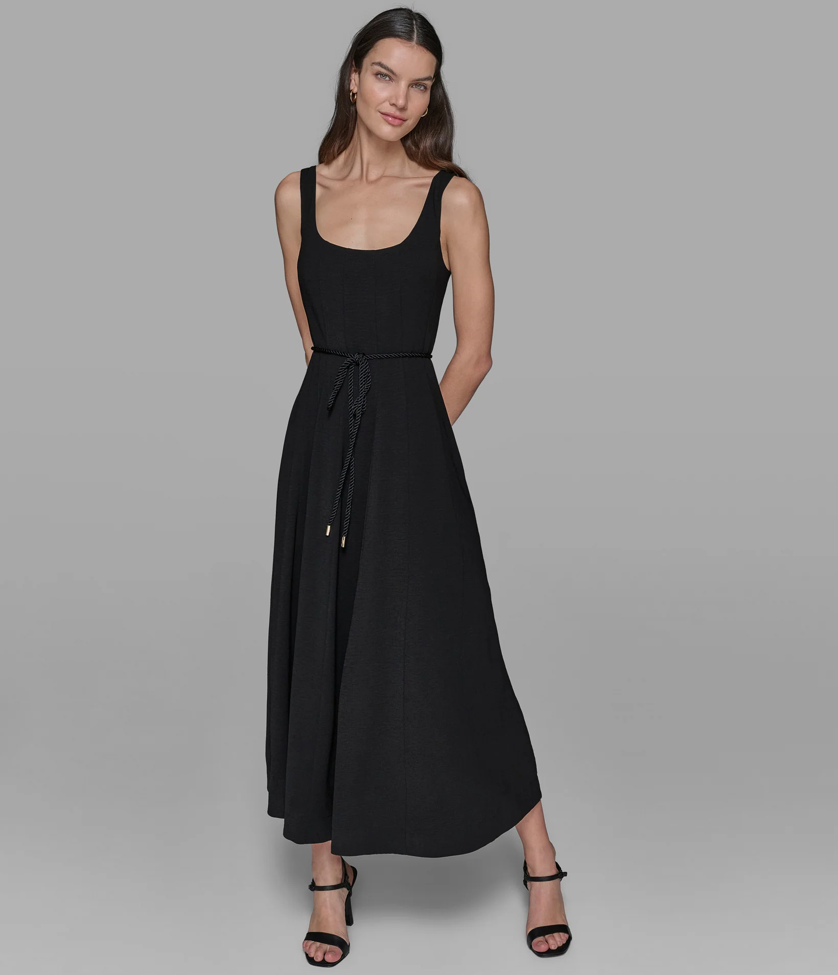 SLEEVELESS BELTED TEA LENGTH DRESS - Image 4