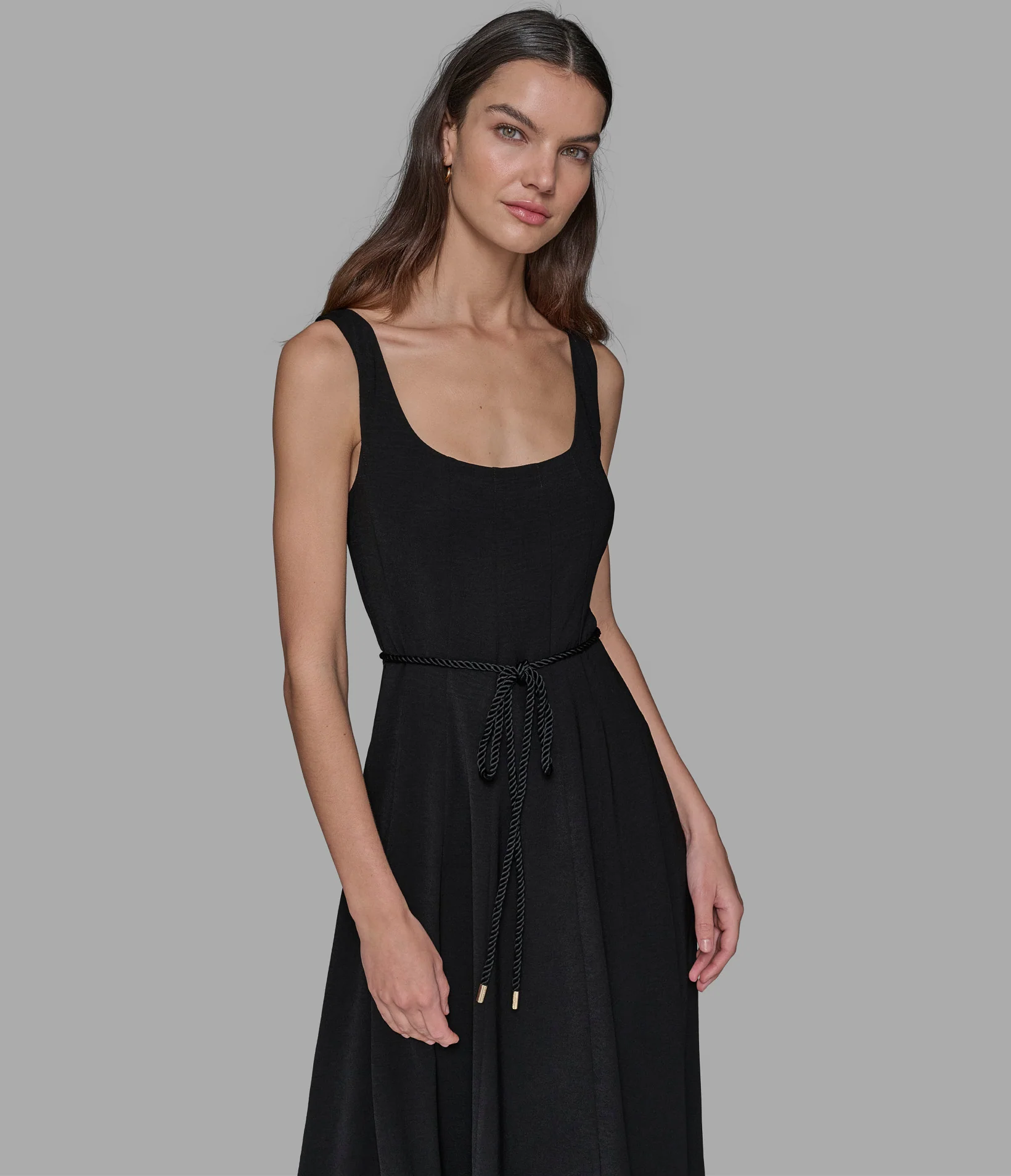SLEEVELESS BELTED TEA LENGTH DRESS - Image 6