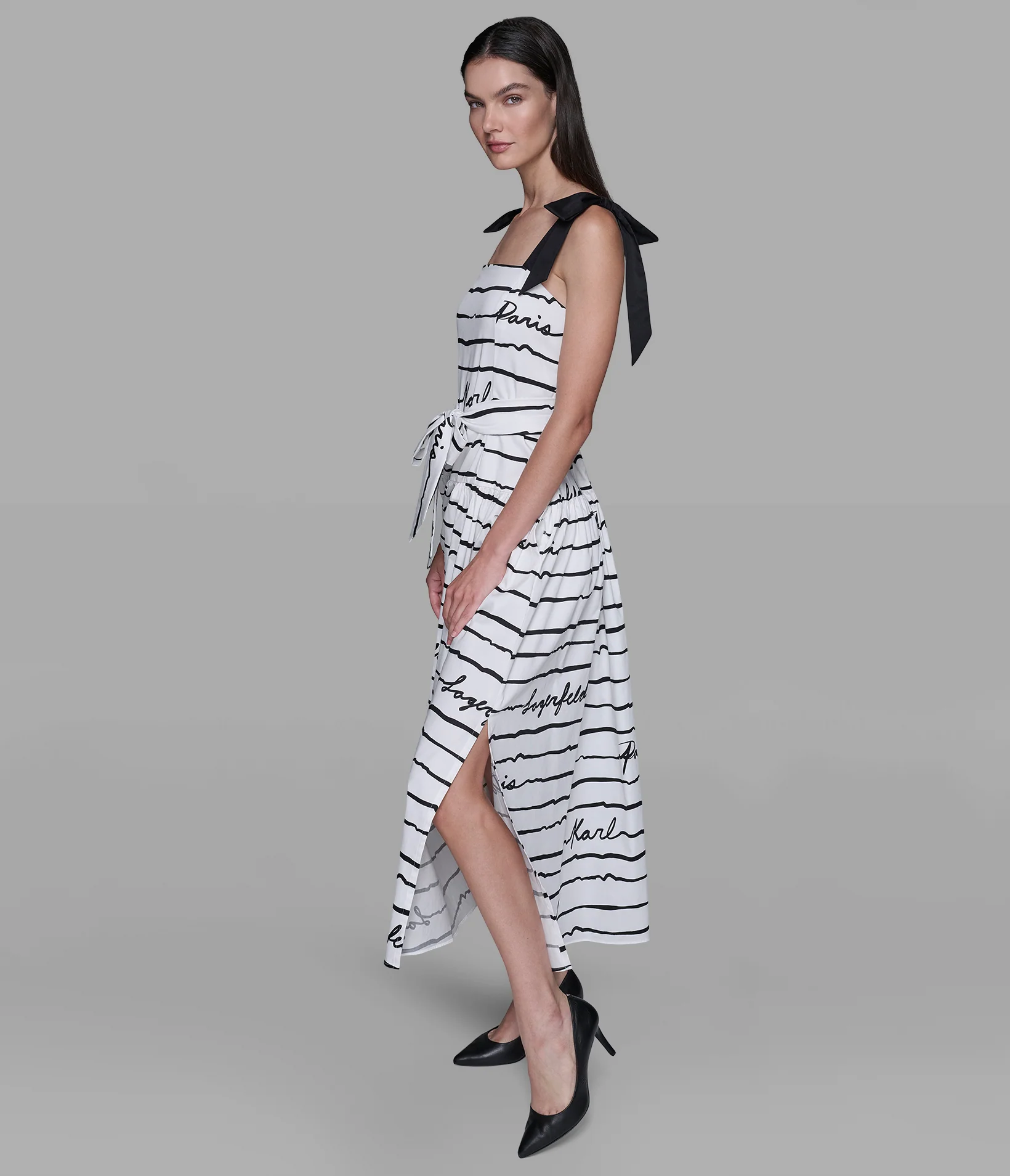 TIE-SHOULDER LOGO SCRIPT MIDI DRESS - Image 3