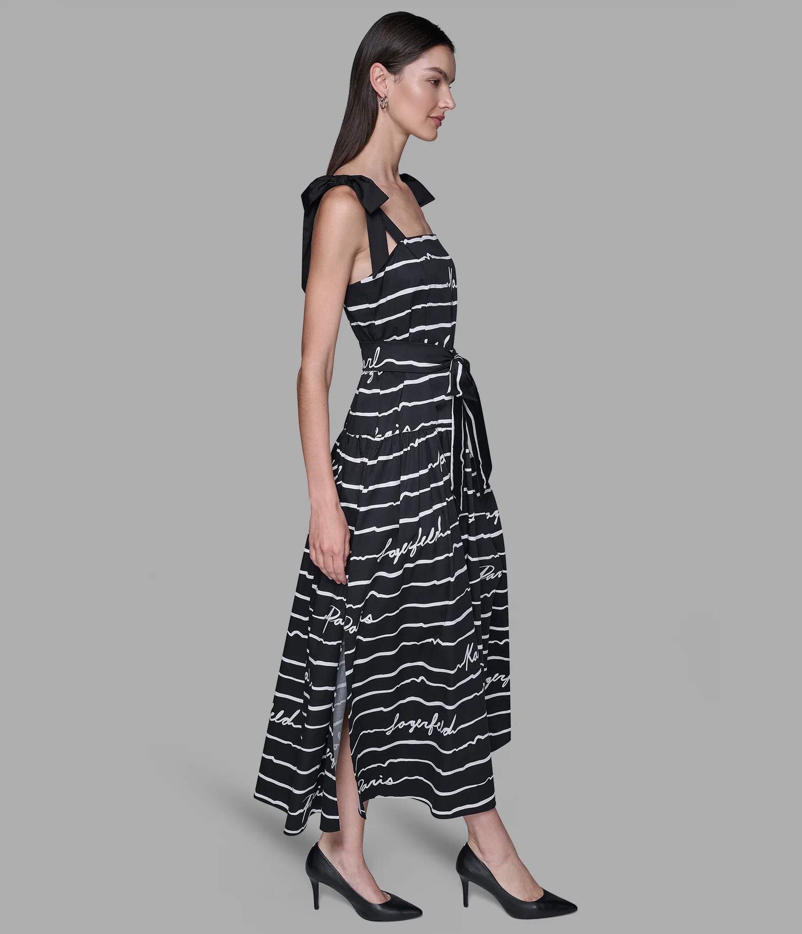 TIE-SHOULDER LOGO SCRIPT MIDI DRESS - Image 3