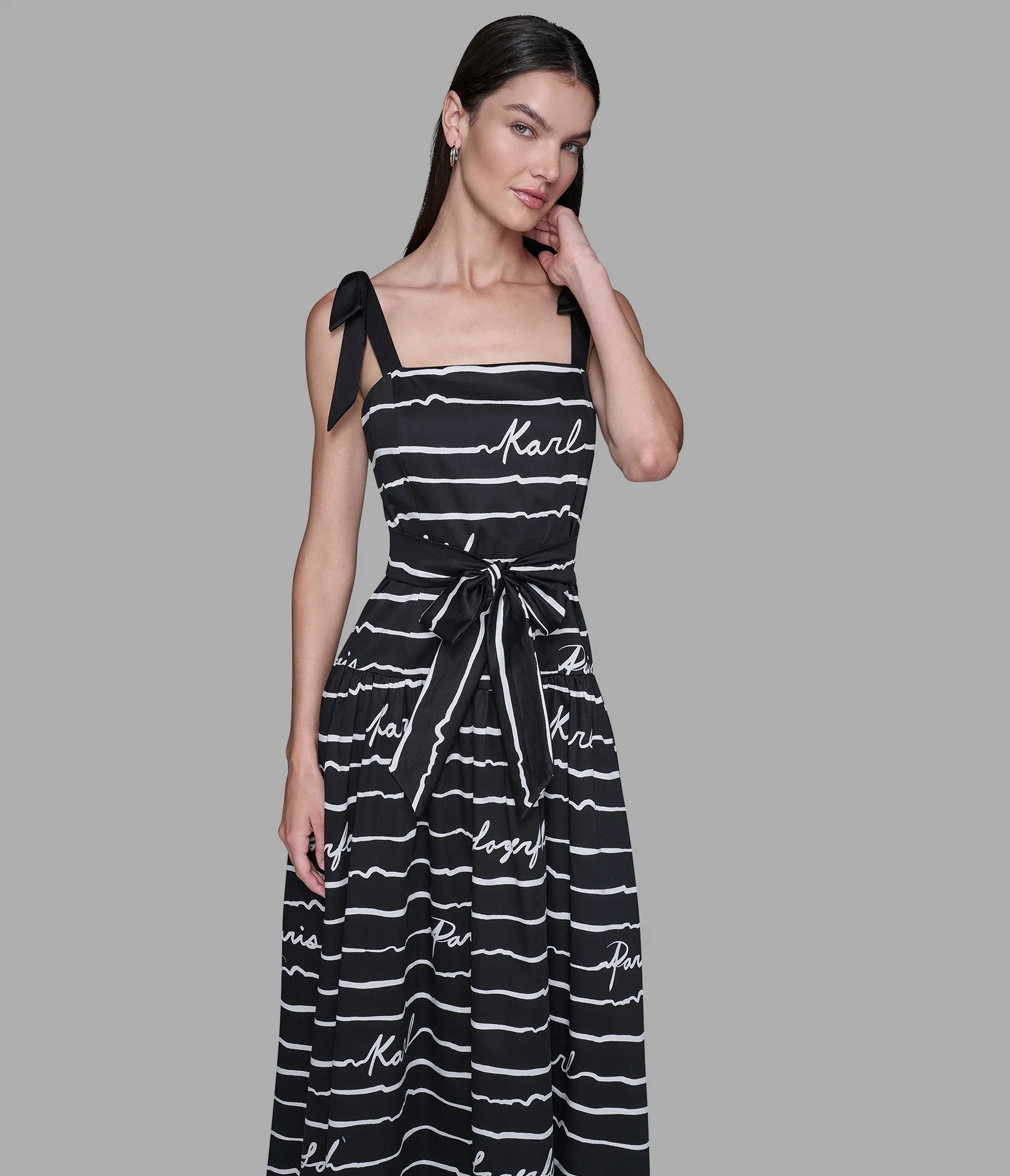 TIE-SHOULDER LOGO SCRIPT MIDI DRESS - Image 4
