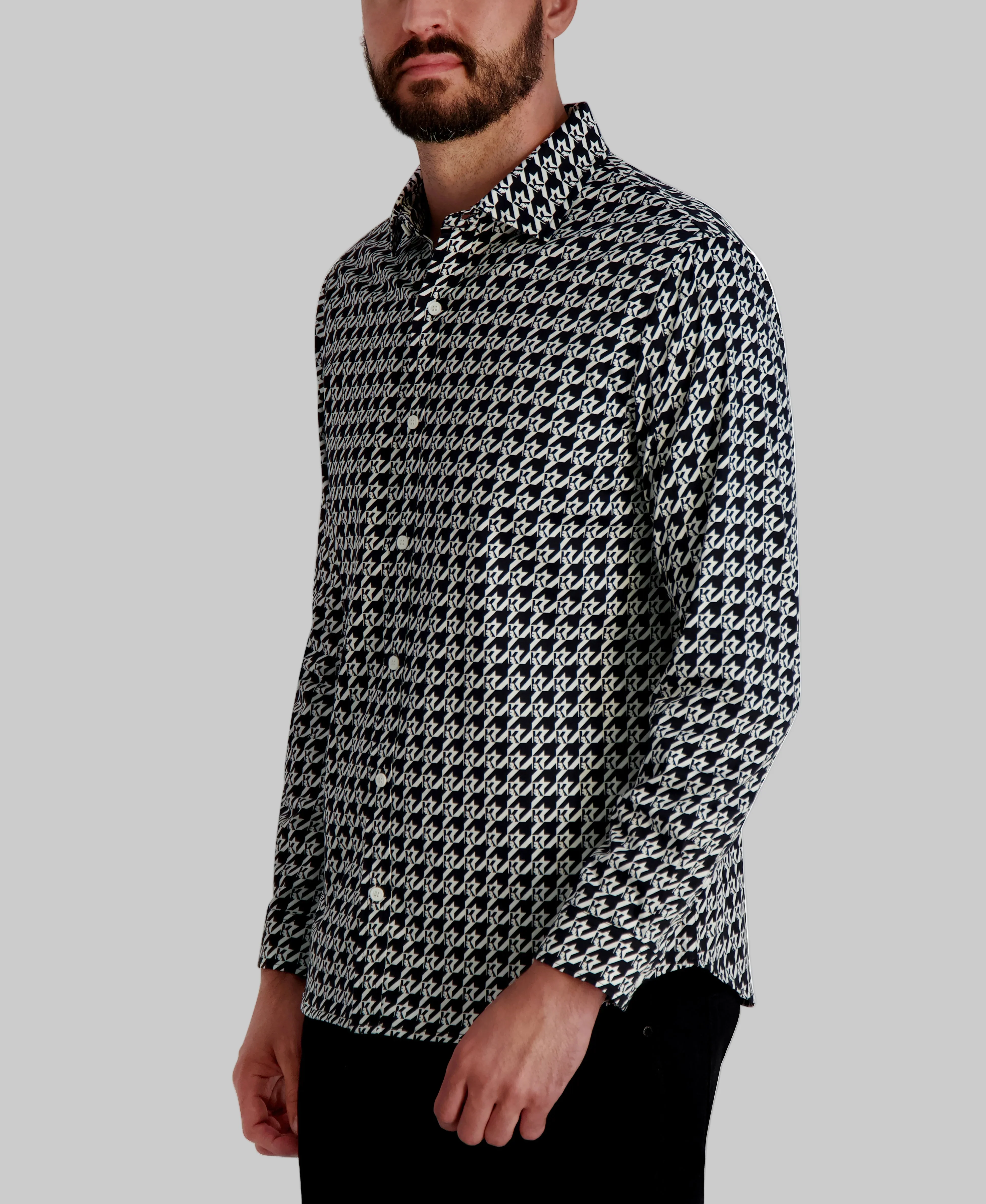 HOUNDSTOOTH KARL LOGO BUTTON UP SHIRT - Image 3